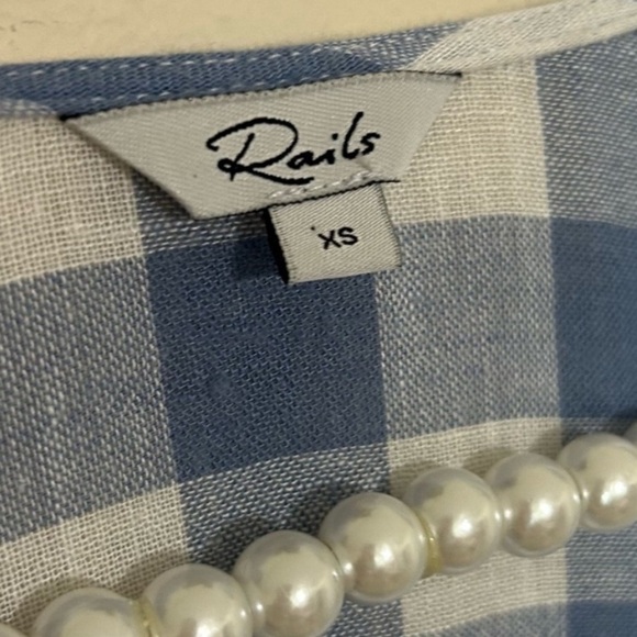 Rails Brigette Wrap Gingham Blue & White Ruffle Trim Dress SIZE XS - Picture 9 of 10